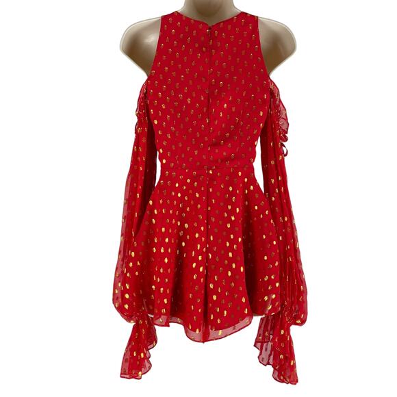 Alice McCall Did It Again Cold Shoulder Playsuit Romper Red Gold Size 0 - Picture 8 of 10